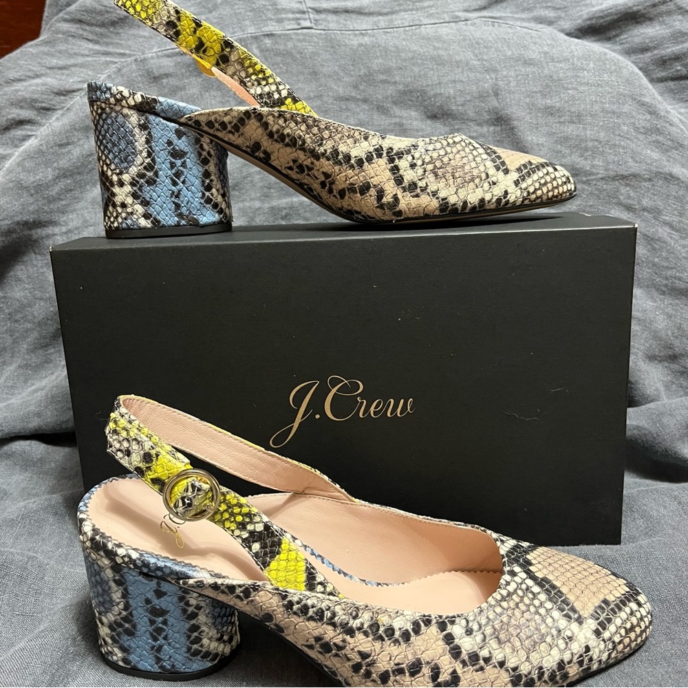 NEW J. CREW SLINGBACK LEATHER PUMP SZ 8 MIXED SNAKE - Picture 8 of 9